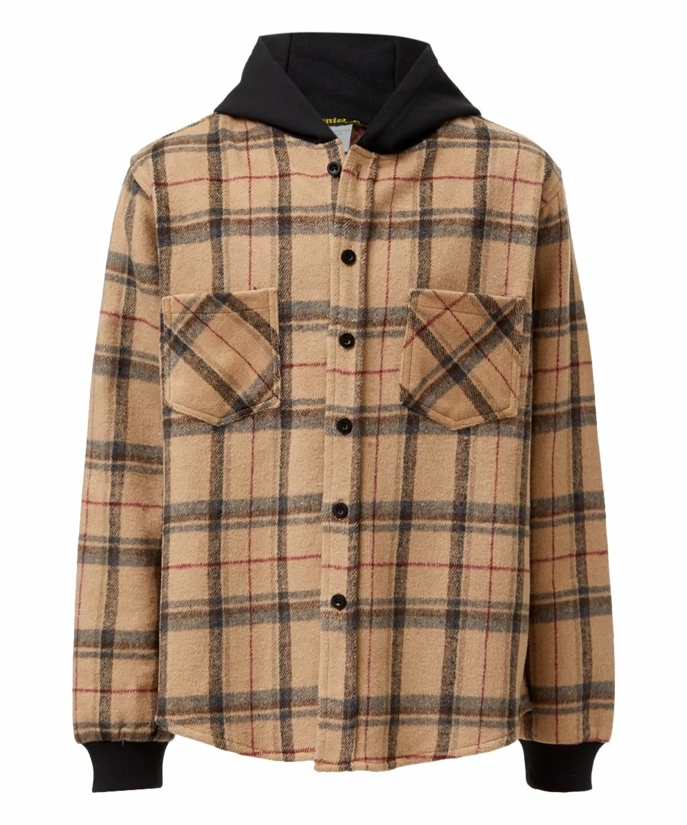 Budget ๐ Daniel L Brown Plaid Flannel Button-Up Hooded Tee - Boys For Kids โ๏ธ