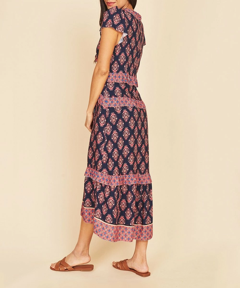 Cheapest ๐ Daniel Rainn Indigo Floral Flutter-Sleeve V-Neck Midi ๐ Dress - ๐ฉ Women ๐ - Image 4