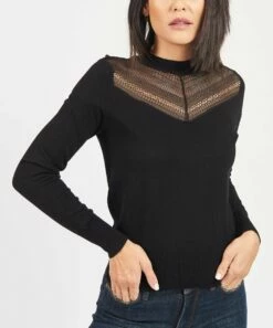 Best Pirce โค๏ธ Daniel Rainn Black Lace-Yoke Sweater - ๐ฉ Women โค๏ธ