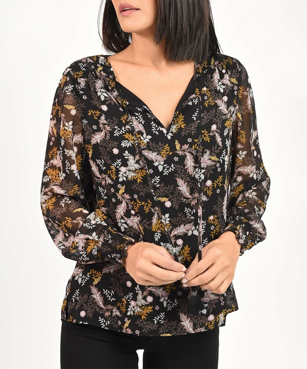 Cheapest ๐ฅ Daniel Rainn Black Floral Shirred-Sleeve Peasant Top - ๐ฉ Women ๐ - Image 2