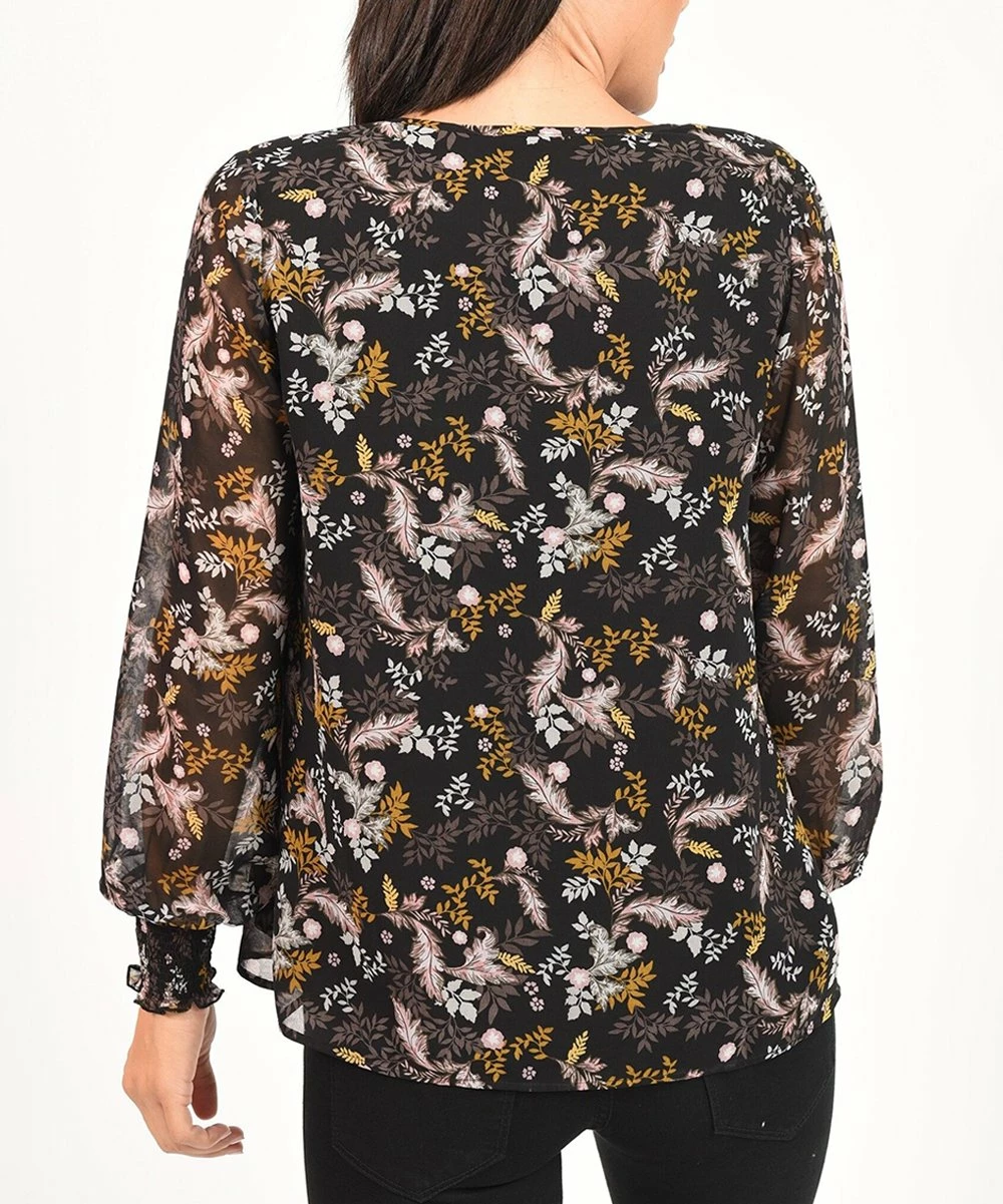 Cheapest ๐ฅ Daniel Rainn Black Floral Shirred-Sleeve Peasant Top - ๐ฉ Women ๐ - Image 3