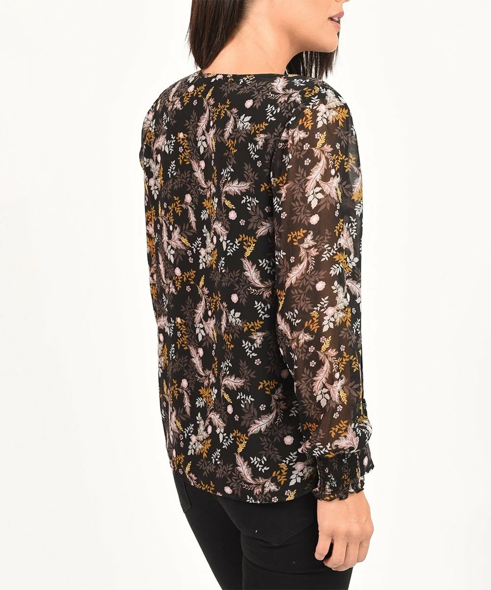 Cheapest ๐ฅ Daniel Rainn Black Floral Shirred-Sleeve Peasant Top - ๐ฉ Women ๐ - Image 4