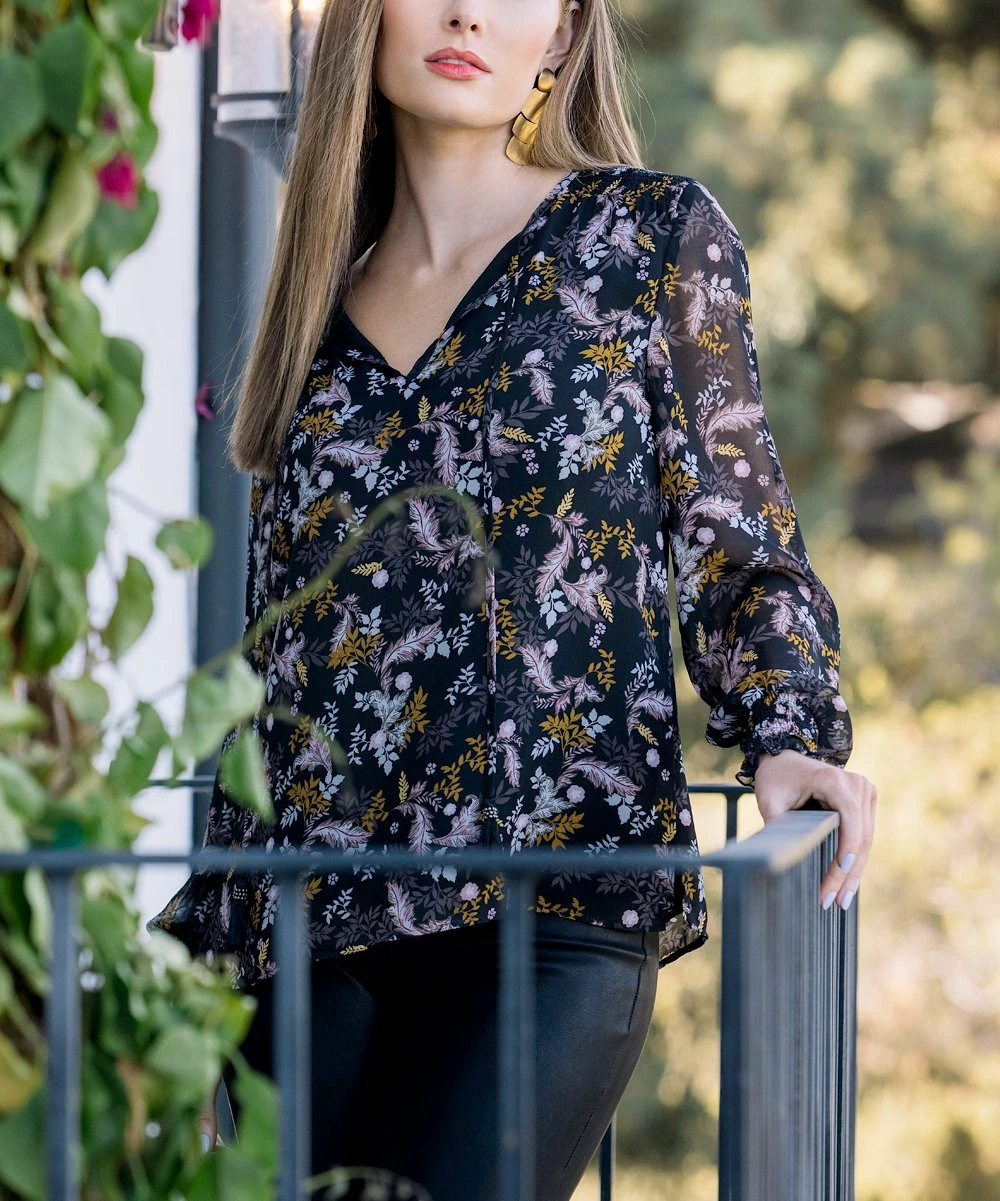 Cheapest ๐ฅ Daniel Rainn Black Floral Shirred-Sleeve Peasant Top - ๐ฉ Women ๐