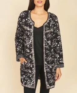 Brand new ๐ Daniel Rainn Black Floral Reversible Quilted Open-Front ๐งฅ Coat - ๐ฉ Women ๐