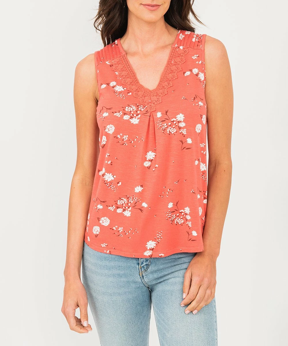 Best deal โญ Daniel Rainn Coral Floral Crochet-Accent Sleeveless Tank - ๐ฉ Women โญ - Image 3