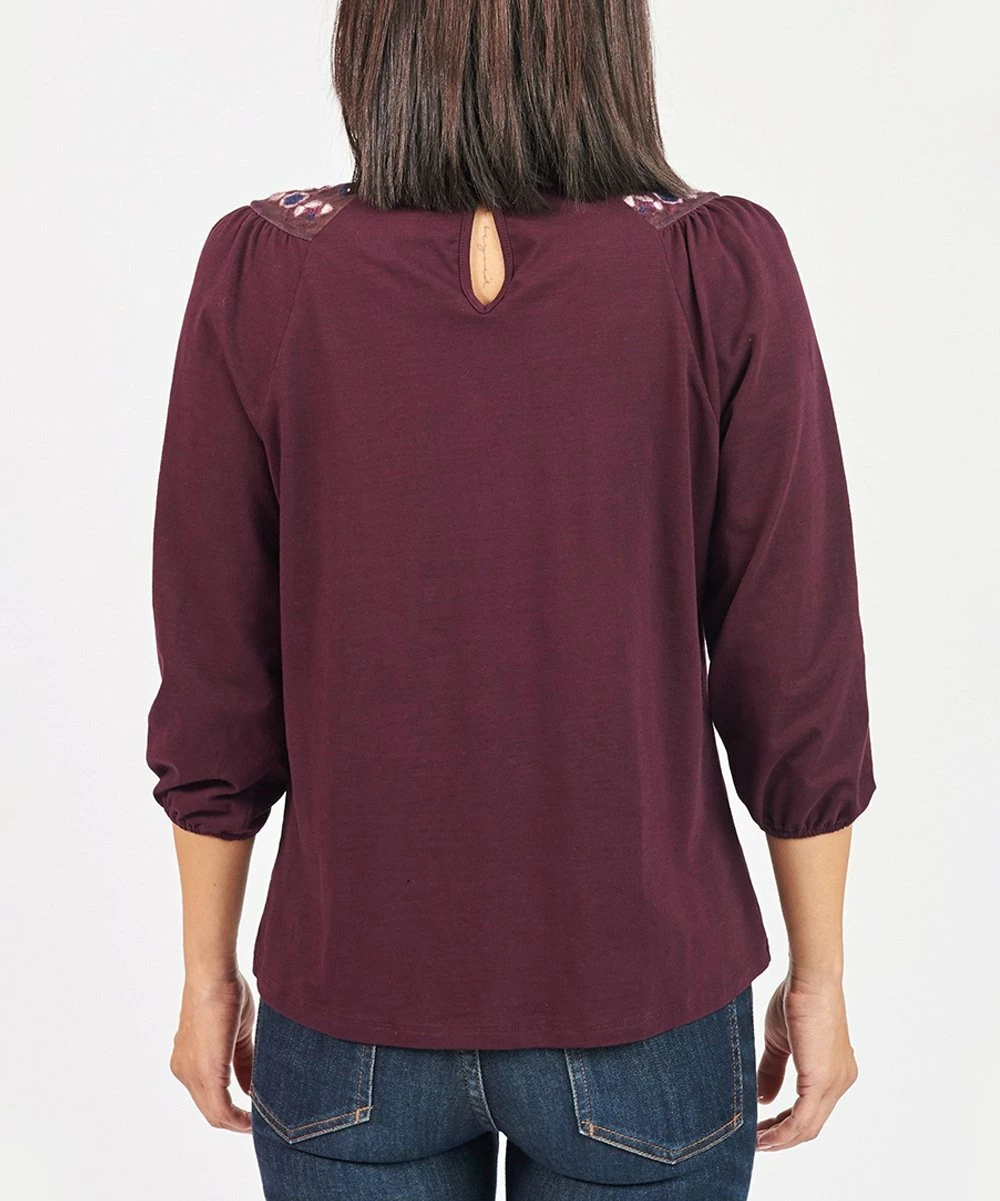 Brand new ๐ Daniel Rainn New Plum Embroidered-Yoke Puff-Sleeve Peasant Top - ๐ฉ Women ๐งจ - Image 3