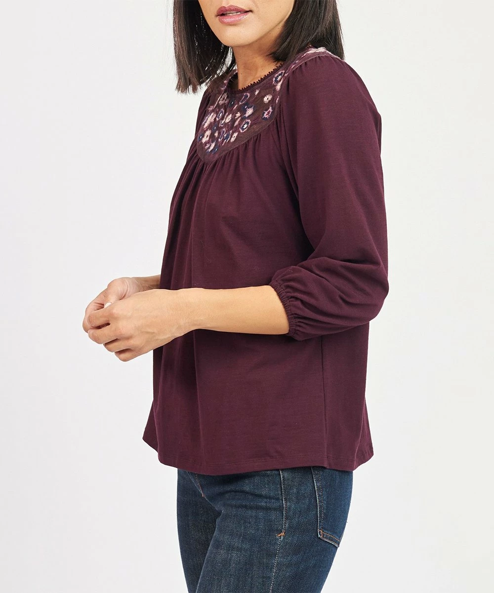 Brand new ๐ Daniel Rainn New Plum Embroidered-Yoke Puff-Sleeve Peasant Top - ๐ฉ Women ๐งจ - Image 4