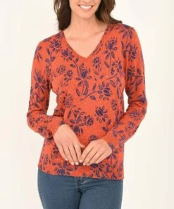 Brand new ๐คฉ Daniel Rainn Brick Floral V-Neck Sweater - ๐ฉ Women ๐