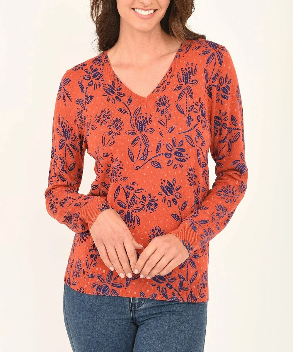 Brand new ๐คฉ Daniel Rainn Brick Floral V-Neck Sweater - ๐ฉ Women ๐