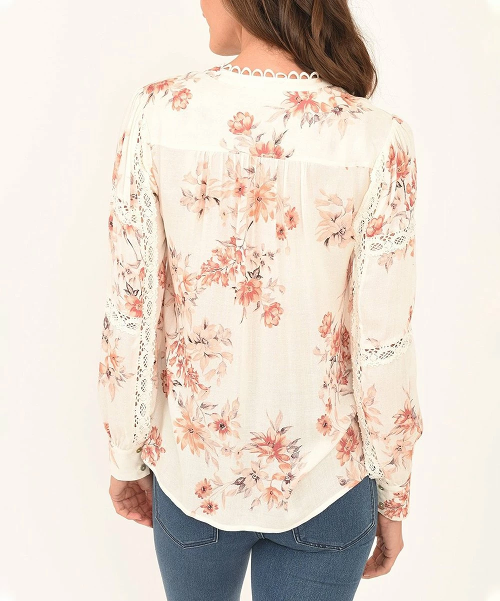 Deals ๐ Daniel Rainn Stucco White Floral Lace-Accent Button-Up Top - ๐ฉ Women ๐ - Image 4