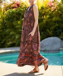 New 🥰 Daniel Rainn Black Floral Sleeveless Maxi 👗 Dress - 👩 Women 🌟