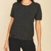 Discount 🥰 Daniel Rainn Black Geometric Short-Sleeve Crewneck Sweater - 👩 Women 😍