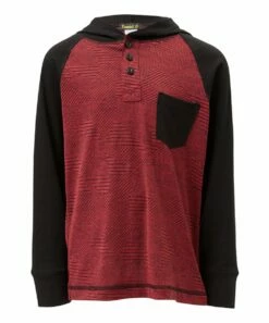 Best Pirce โญ Daniel L Burgundy & Black Pocket-Accent Hooded Raglan Henley - Boys For Kids ๐