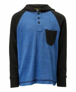 Best Sale ๐ Daniel L Blue & Black Pocket-Accent Hooded Raglan Henley - Boys For Kids ๐งจ