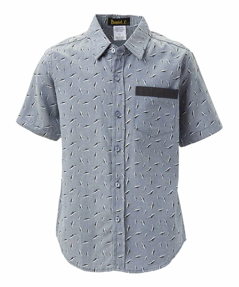 Outlet ๐ฅ Daniel L Livid Gray & White Shark Short-Sleeve Button-Up - Boys For Kids โค๏ธ