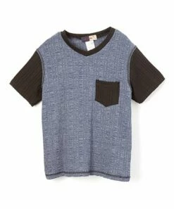 New 🔔 Daniel L Blue & Black Pocket Ribbed V-Neck Tee - Boys For Kids 😉