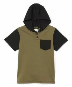 Top 10 🤩 Daniel L Dark Green & Black Pocket Hooded Henley - Boys For Kids 🔔