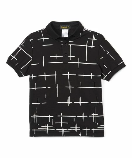 Cheapest ⭐ Daniel L Black & White Abstract Lines Polo - Boys For Kids ⭐