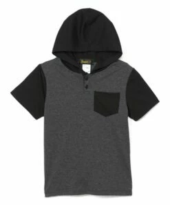 Deals 🔔 Daniel L Dark Gray & Black Pocket Hooded Henley - Boys For Kids 🤩